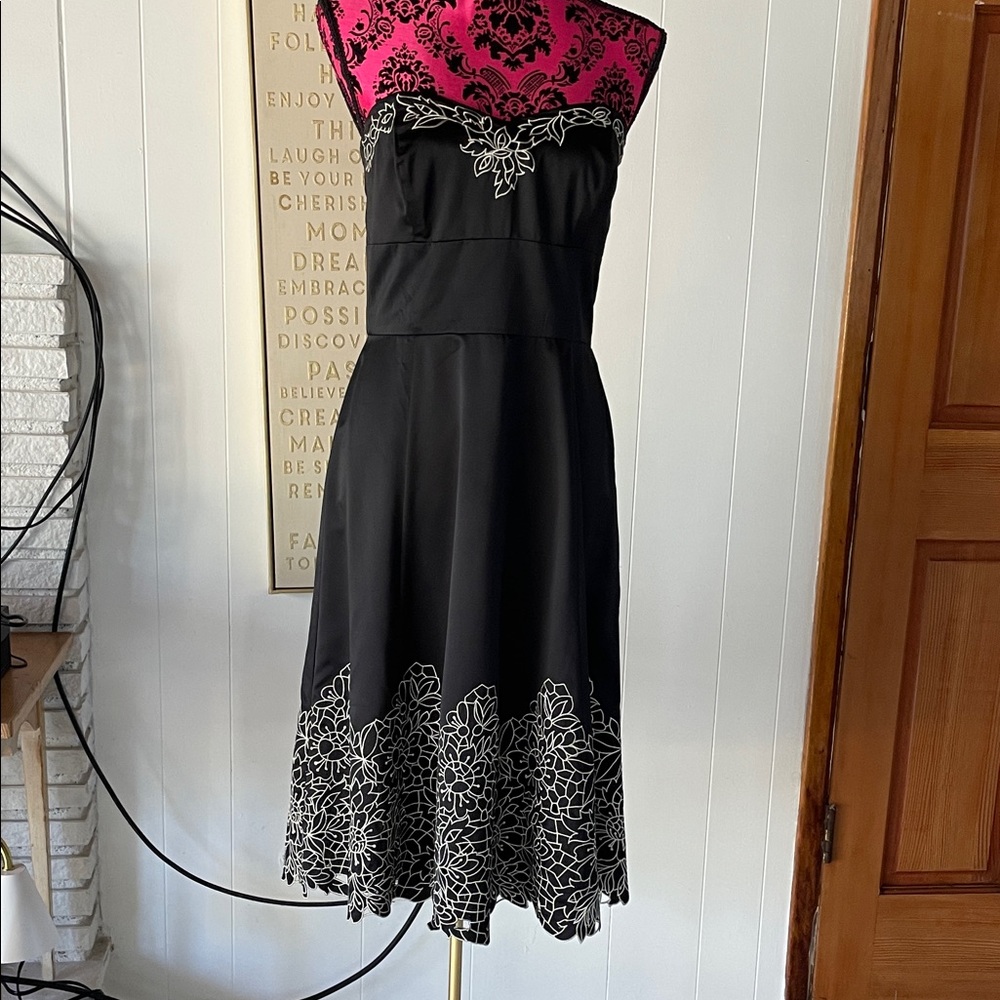 White House Black Market Strapless Dress with Pink and Black Lace Detail
